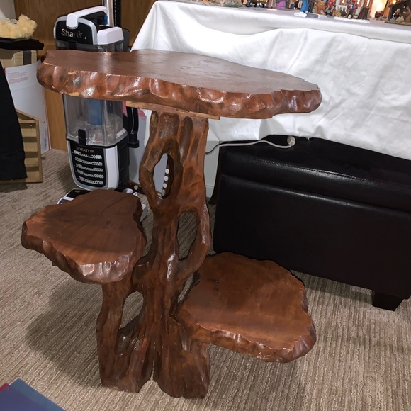 Beautiful custom3 level side table hand carved Burch wood stump. 80 years old. - Picture 4 of 14